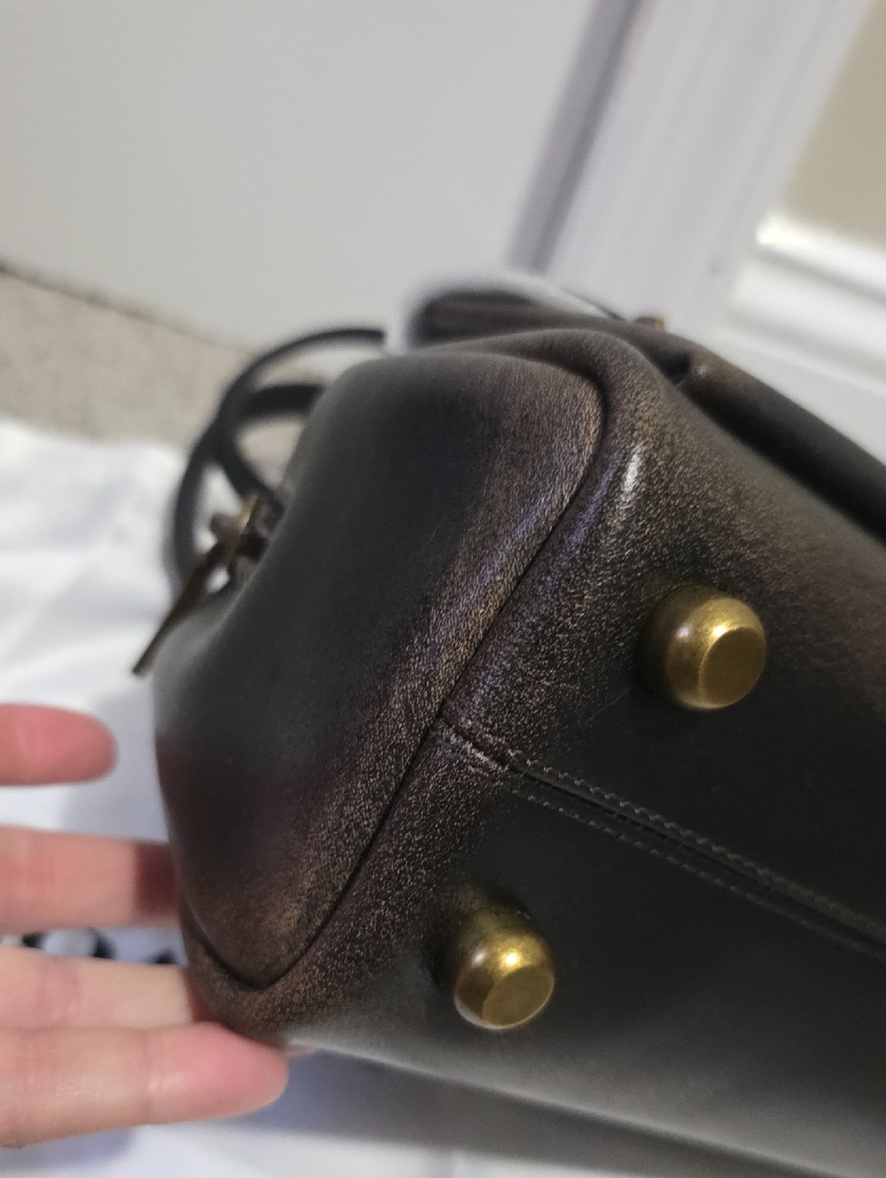 Coach Twin Turnlock 20 Loved Leather Brown and Black Brass Hand Bag - Picture 11 of 16